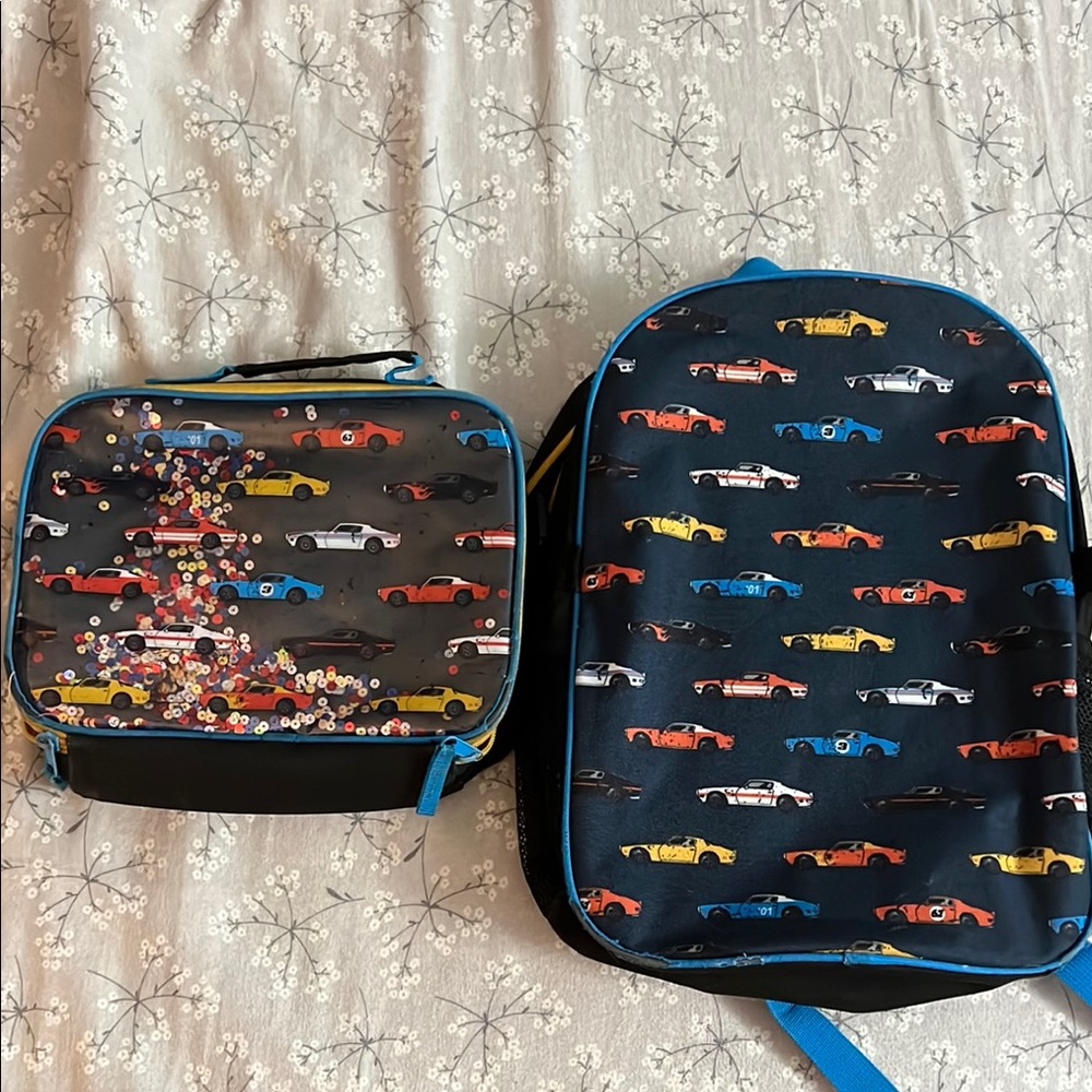 Kids Car Print Backpack and Lunchbox Set